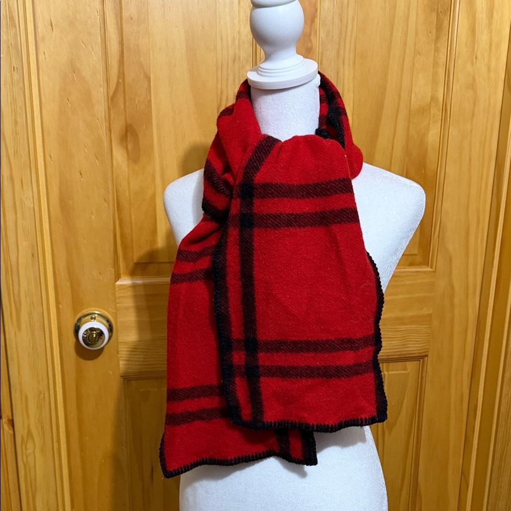 Red and Black Plaid Wool Scarf